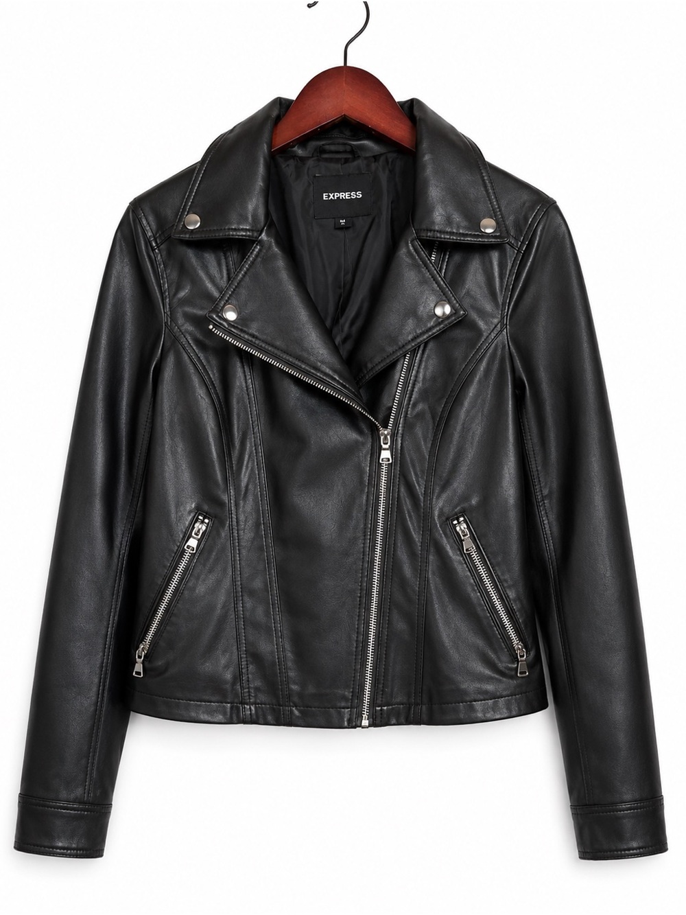 Express Black Faux Leather Moto Jacket with Asymmetric Zip Sz M